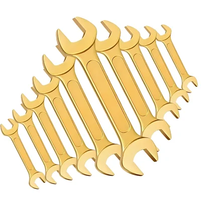 DE NEERS 6x7 to 24x27 mm Non Sparking Double Open Ended Spanner Set (Set No.-12/10mm)_10 Pcs. Per Set