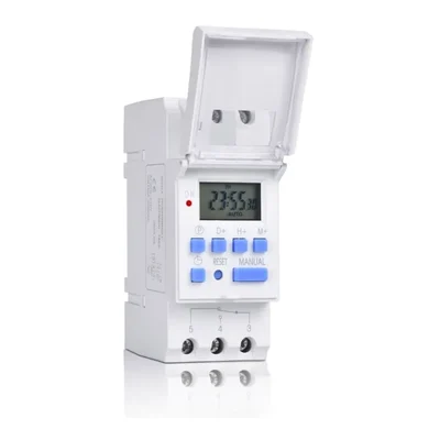 Heavy Duty Din Rail Programmable Timer Switch with Display Control Counter, Digital LCD Display & 18 ON/Off Programs