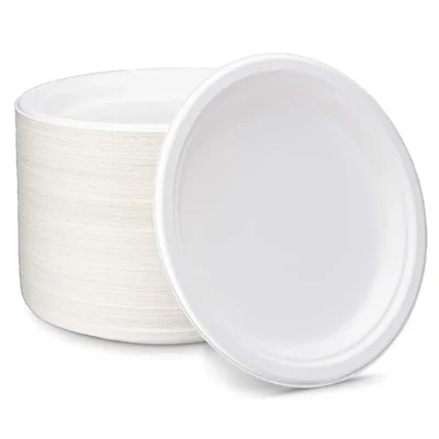 50 Pcs Bagasse Disposable Natural Biomass Round Plates (Size-7 inch)