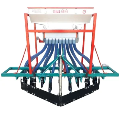Shapar Agro Tractor Operated Automatic 9 Tyne 34 Inch Double Hopper Seed Cum Fertilizer Drill With 18 Pipes