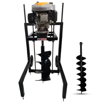 MECSTROKE Heavy Duty 4 Stroke 224 CC Commercial Trolley Earth Auger | Post Hole Digger With 8 & 12 Inch Double Spiral Bit 