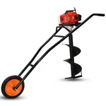 Balwaan BE-63T, 63cc 2-Stroke Trolley Type Earth Auger Machine with 8 & 12 inch Drill Bit | Hole Digger with Double Gear Box
