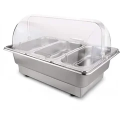 Electric SS Chaffing Dish Containing 3 Units of 1/3 GN Pans with PC Roll Top Lid