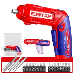 Emtop 4V 1/4" Cordless Screwdriver With Accessories, 240 RPM (ECSR0408)