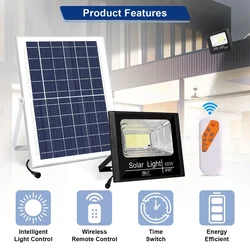 GIGAWATTS 60W Solar Rechargeable Flood Light with 12W Panel & Remote Cool White Lights for Outdoor Garden Lawn Camping