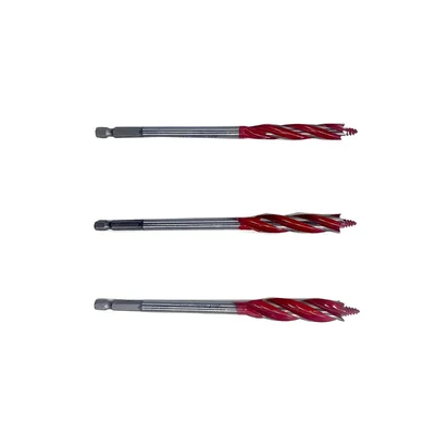 Jon Bhandari Tools Four Slot Wood Drill Bit Set 3pcs Carbon Steel Auger Bits with Hex Shank for Wood and Plastic