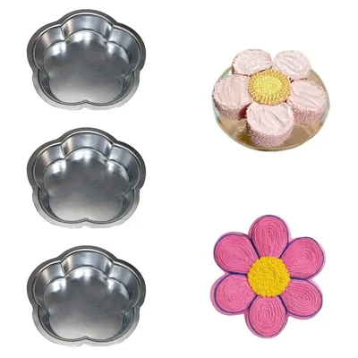 Pack of 3 Flower Shape Aluminium Cake Mould for 0.5kg to 1kg Cakes