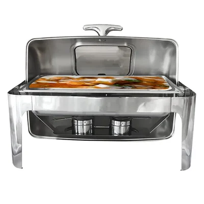 Premium Quality Mirror Finished Buffet Food Warmer With Fuel Holders and Transparent Lid, 8 Litre Capacity