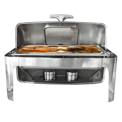Premium Quality Mirror Finished Buffet Food Warmer With Fuel Holders and Transparent Lid, 8 Litre Capacity