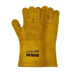 GRAVITECH Heat Resistant Split Leather Gloves with Cotton Lining, 34cm Length, with Forearm Protection - GI-HS-110