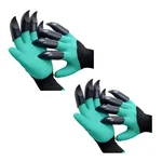 XLNT Garden Gloves With 8 Plastic Fingertips Claws For Left & Right Hands, Quick & Easy Digging Without Tools (2 Pairs)