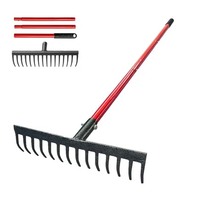 RedBuild 14 Teeth Heavy Duty Steel Garden Rake with 4 Feet Long Handle for Gardening