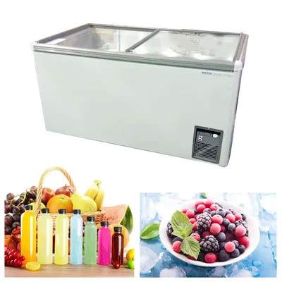 Voltas CF GT 440 P, 415 litre Double Door Glass top Deep Freezer, Sliding Door