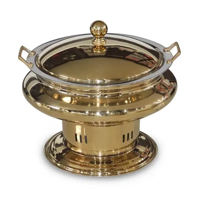 Premium Quality Golden Round Chafing Dish with Lid, 6 Liter Capacity