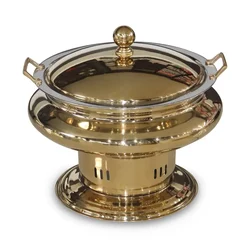 Premium Quality Golden Round Chafing Dish with Lid, 6 Liter Capacity