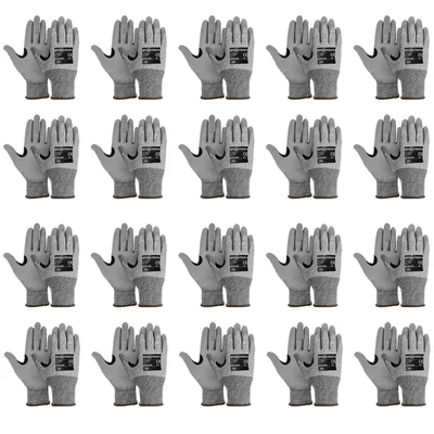 Gravitech Pack of 20 Pairs GI-HS-50R Cut Level 5 Resistant Gloves with PU Coating and Glass Fiber for Superior Grip and Protection