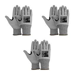 Gravitech Pack of 3 Pairs GI-HS-50R Cut Level 5 Resistant Gloves with PU Coating and Glass Fiber for Superior Grip and Protection