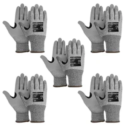 Gravitech Pack of 5 Pairs GI-HS-50R Cut Level 5 Resistant Gloves with PU Coating and Glass Fiber for Superior Grip and Protection