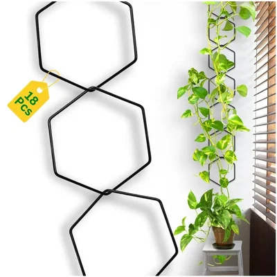 Ecofynd TR024-BLK Hexagon Metal Plant Trellis for Sturdy Outdoor Garden Support(Pack of 18)