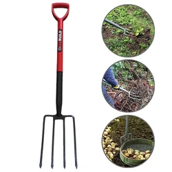 RedBuild Heavy Duty Digging Fork with 40-Inch Long Handle Strong Garden Tool for Soil Turning & Aerating