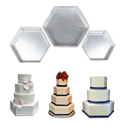 Pack of 3 Hexagon Shape Aluminium Cake Mould for 0.5kg to 1kg Cakes