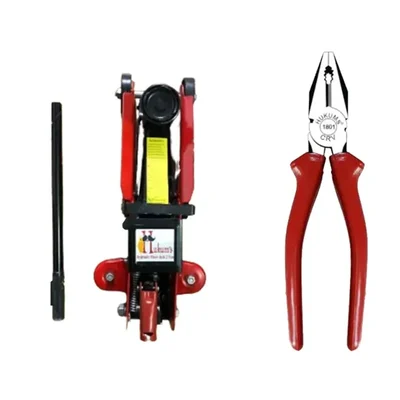 Hukums 2 Ton Hydraulic Floor Trolley Jack & 8 Inch Combination Plier Combo With Box, 320 mm Maximum Lifting Height 