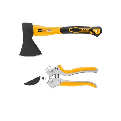 INGCO Hand Tools Combo of 1000 gm Hand Axe, 8.5 inch Pruning Shear