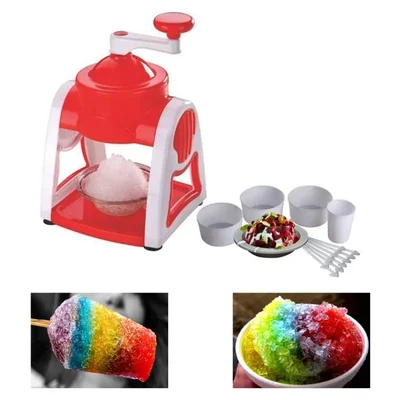 Manual Ice Gola and Slush Maker Chopper Machine with Plastic Bowl Glass and Stick