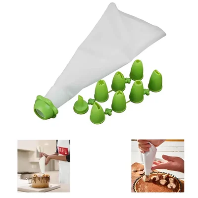 Reusable Icing Piping Bag for Cake Decoration With 8 Nozzle