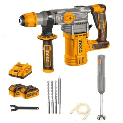 Ingco 2 Pcs Combo Kit Cordless 20V 28 mm Rotary Hammer with 60W Cordless Hand Blender With Battery, Charger & Accessories (COSLI231001)