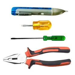 Jhalani 4 Items Combo Pack (Voltage Alert Tester, 30mm Two in One Stubby Screw Driver, 8x150mm Unbreakable Screw Driver(1316) and 200mm Combination Plier Heavy Duty Professional Series (81PS)