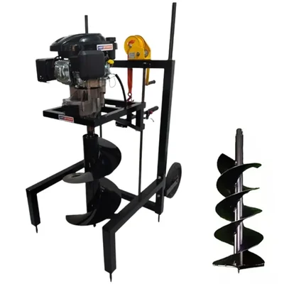 MECSTROKE Heavy Duty 4 Stroke 196 CC Commercial Trolley Earth Auger | Post Hole Digger With 10 & 16 Inch Auger 