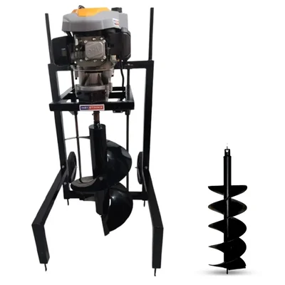 MECSTROKE Heavy Duty 4 Stroke 224 CC Commercial Trolley Earth Auger | Post Hole Digger With 10 & 16 Inch Auger 