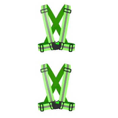 Payuh Pack of 2 Green Reflective Jacket/Vest Belt - Nylon, V-Neck, Unisex-Adult