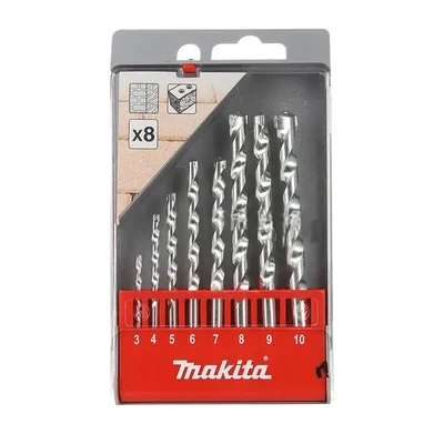 Makita 8 Pcs 3, 4, 5, 6, 7, 8, 9, 10 mm Brick & Concrete Drill Bit Set (D-41791)