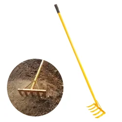 Heavy Duty 5 Teeth Manual Rake (Datal) with 4.5 Feet Fitted Handle