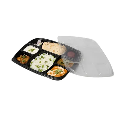 8 Compartment 300 Micron Plastic Meal Tray With Lid, for Thali, Dining and Outdoor Events(Pack-50)