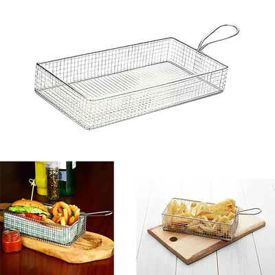 Mini Rectangular Fish and Chip Serving Basket with S.S. Body (21.5x11x3.5cm)