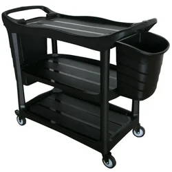 Multipurpose Three-Shelvs Black Utility Service Cart with Bucket