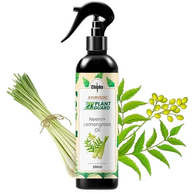 Chipku Ayurvedic Plant Guard Neem Oil & Lemongrass Oil Spray Formulation, 100% Organic & Powerful For Pest Control(Quantity-200 ml)