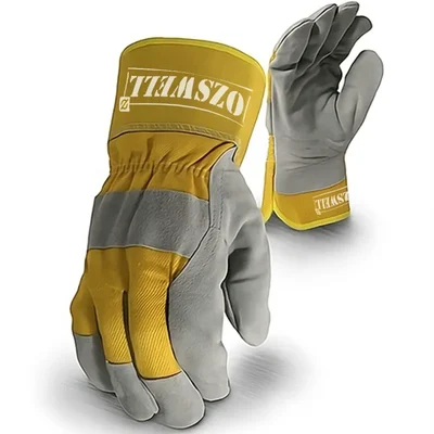 Ozswell Yellow & Grey Rigger Welding Leather Safety Gloves ( Size-M )