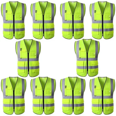 Payuh 130 GSM Pack of 10 Jumbo Reflective Safety Vest/Jacket With 2" Reflective Tape, 1 Pen Holder