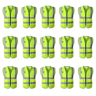 Payuh Jumbo Pack of 15 Reflective Safety Vest/Jacket With 2" Reflective Tape, 130 GSM, 1 Pen Holder