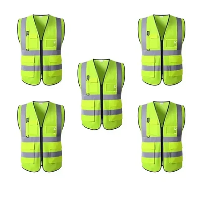 Payuh Jumbo Pack of 5 Reflective Safety Vest/Jacket With 2" Reflective Tape, 130 GSM, 1 Pen Holder