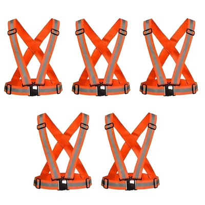 Payuh Pack Of 5,10,25 Pcs Reflective Safety Vest With Multipurpose Cross Belt, Fluorescent Orange (Pack-5 Pcs)
