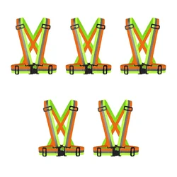 Payuh Reflective Safety Vest With Multipurpose Cross Belt, Fluorescent Multi Color(Pack-5 pcs)