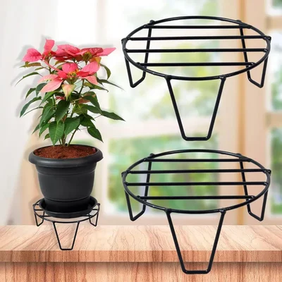 Heavy Duty Black Round Plant Stand, Galvanised Metal Gamla Support Rack, For Home, Garden & Balcony Decoration(Pack-Pack of 2)