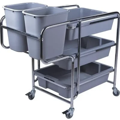 Heavy Duty Stainless Steel Restaurant Service Cart with Bucket
