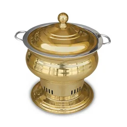 Premium Quality Round PVC Coated Golden Chafing Dish with Lid, 7.5 Liter Capacity