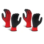 RPES Pair of 2 Heavy Duty Safety Gloves, Red Black Synthetic Latex Palm Coated, Cut-Resistant, Multipurpose, Washable